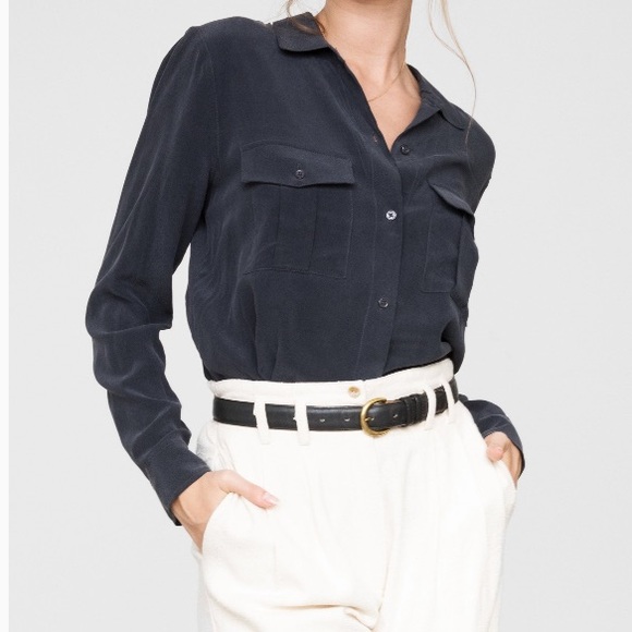 Rails Tops - Rails 100% Silk Rhett Charcoal Pocket Blouse Top M